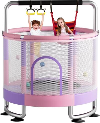 Trampoline for Kids - Adjustable Baby Toddler Trampoline with Anti-Rollover Round Bottom and Safety Enclosure, Birthday Gifts for Girl, Boy Indoor & Outdoor in Saudi Arabia