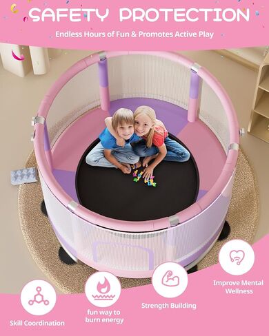Trampoline for Kids - Adjustable Baby Toddler Trampoline with Anti-Rollover Round Bottom and Safety Enclosure, Birthday Gifts for Girl, Boy Indoor & Outdoor in Saudi Arabia