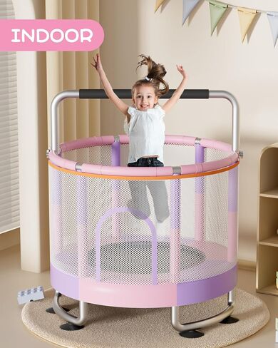 Trampoline for Kids - Adjustable Baby Toddler Trampoline with Anti-Rollover Round Bottom and Safety Enclosure, Birthday Gifts for Girl, Boy Indoor & Outdoor in Saudi Arabia