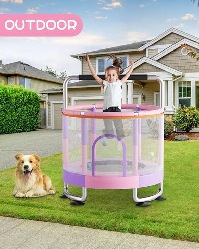 Trampoline for Kids - Adjustable Baby Toddler Trampoline with Anti-Rollover Round Bottom and Safety Enclosure, Birthday Gifts for Girl, Boy Indoor & Outdoor in Saudi Arabia