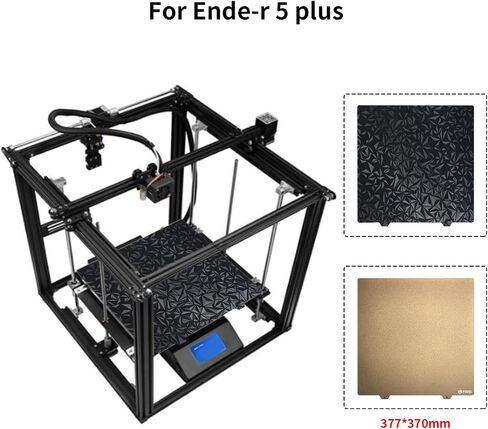 Ender 5 Plus ترقيات PEI: FYSETC 3D Smooth PEO+Textured PEI Spring Steel Sheet فقط 377 × 370 مم / 14.84 × 14.56 بوصة بدون ملصق مغناطيسي لوحة بناء سرير مرنة ساخنة لطباعة ثلاثية الأبعاد PLA PETG ABS in Saudi Arabia