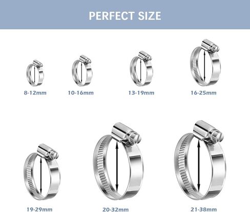 20 Pcs Hose Clamps 304 Stainless Steel Adjustable 13-19mm Size Range Worm Gear Clamps for Fuel Line Automotive and Mechanical Application (13-19MM) in Saudi Arabia