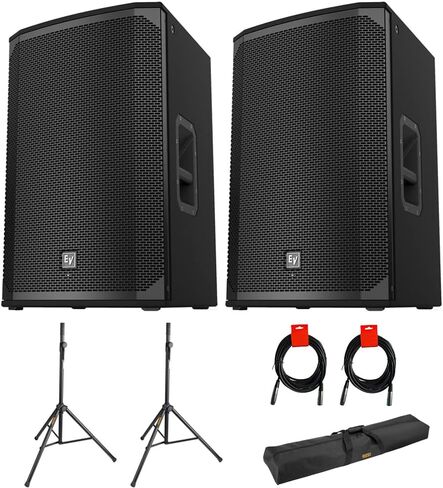 مجموعة مكبرات الصوت Electro-Voice EKX-15P مقاس 15 بوصة ذات النطاق الكامل بقدرة 1500 واط (زوج) مع حامل مكبر صوت فولاذي Auray SS-47S-PB مع حقيبة حمل وكابلات 2X XLR-XLR in Kuwait
