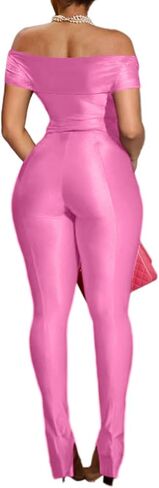Rimhold المرأة الصيف مثير 2 قطعة بانت مجموعة قبالة الكتف تويست عقدة الجبهة قصيرة الأكمام بلوزات و Bodycon متوهج بانت كلوبوير الزي in Saudi Arabia