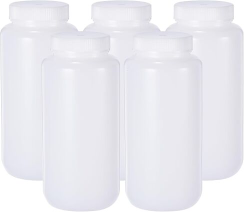 PATIKIL 5 Pcs 1000ml Reagent Bottles, PE Wide Mouth Round Graduated Bottles with Screw Cap for Lab Water Reagent Liquids Solid Sample Storage Seal, Transparent White in Saudi Arabia
