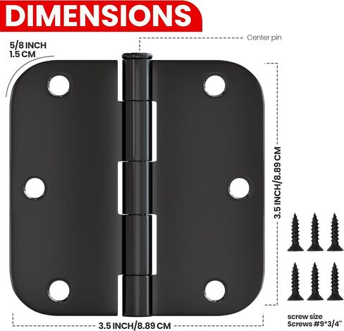 Utopia Home 18 Pack Matte Black Door Hinges 3.5 Inch Rounded, Interior door hinges black matte with 5/8" Radius Edges, 3 ½ x 3 ½ inch Hardware Door Hinges for Both Interior and Exterior Doors in Saudi Arabia