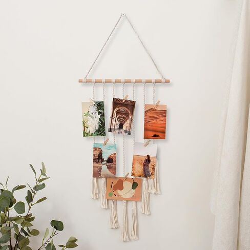 Macrame Wall Hanging Boho Hanging Photo Display with Remote Light 20 Clips， Christmas Birthday Gifts for Teen Girls, Trendy Stuff, Macro Photo Frame for Living Room, Dining Room, Home Decor (COLOURED) in Saudi Arabia