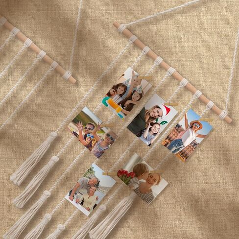 Macrame Wall Hanging Boho Hanging Photo Display with Remote Light 20 Clips， Christmas Birthday Gifts for Teen Girls, Trendy Stuff, Macro Photo Frame for Living Room, Dining Room, Home Decor (COLOURED) in Saudi Arabia