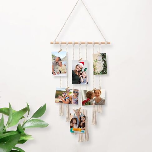 Macrame Wall Hanging Boho Hanging Photo Display with Remote Light 20 Clips， Christmas Birthday Gifts for Teen Girls, Trendy Stuff, Macro Photo Frame for Living Room, Dining Room, Home Decor (COLOURED) in Saudi Arabia