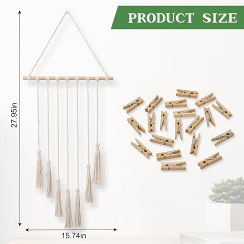 Macrame Wall Hanging Boho Hanging Photo Display with Remote Light 20 Clips， Christmas Birthday Gifts for Teen Girls, Trendy Stuff, Macro Photo Frame for Living Room, Dining Room, Home Decor (COLOURED) in Saudi Arabia
