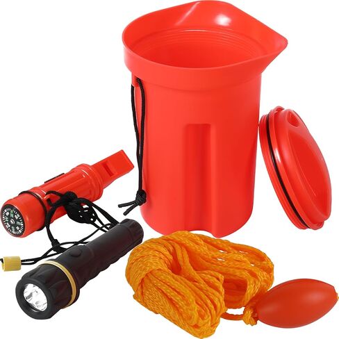 طقم سلامة قارب مع صفارة بوصلة - معدات طوارئ للتخزين الجاف، 1.5 لتر - تتضمن حبل 50 بوصة، عوامة عائمة، صفارة مطورة ومصباح يدوي - مثالية للقوارب الصغيرة، قوارب الكاياك، الطوافات in Kuwait