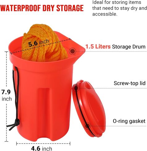 طقم سلامة قارب مع صفارة بوصلة - معدات طوارئ للتخزين الجاف، 1.5 لتر - تتضمن حبل 50 بوصة، عوامة عائمة، صفارة مطورة ومصباح يدوي - مثالية للقوارب الصغيرة، قوارب الكاياك، الطوافات in Kuwait