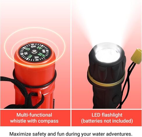 طقم سلامة قارب مع صفارة بوصلة - معدات طوارئ للتخزين الجاف، 1.5 لتر - تتضمن حبل 50 بوصة، عوامة عائمة، صفارة مطورة ومصباح يدوي - مثالية للقوارب الصغيرة، قوارب الكاياك، الطوافات in Kuwait