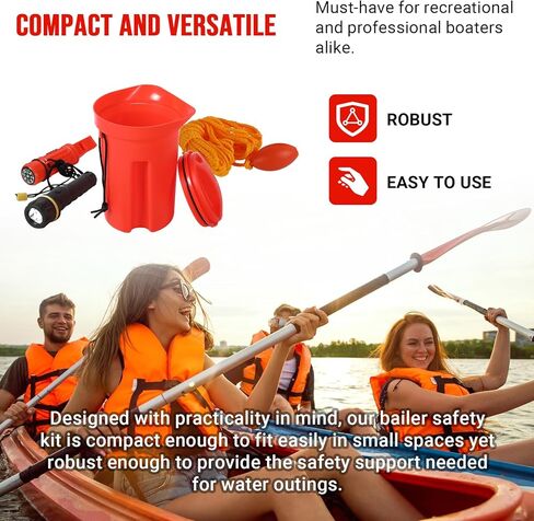طقم سلامة قارب مع صفارة بوصلة - معدات طوارئ للتخزين الجاف، 1.5 لتر - تتضمن حبل 50 بوصة، عوامة عائمة، صفارة مطورة ومصباح يدوي - مثالية للقوارب الصغيرة، قوارب الكاياك، الطوافات in Kuwait