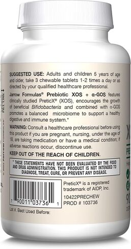 Jarrow Formulas Prebiotic XOS + GOS Prebiotic Fiber، مكمل لدعم الأمعاء، 90 قرصًا صحيًا للأمعاء قابل للمضغ، كمية تكفي لمدة 30 يومًا in Kuwait