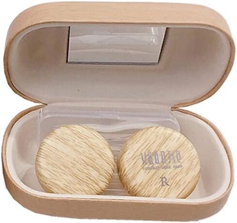 （1Pack Wood Grain Contact Lens Case Compact Eye Contact Case for Travelling Portable Contact Box with Mirror Rectangle，Cute Colorful Especially Fresh Brown in Saudi Arabia