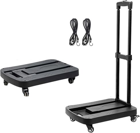 شاحنة يدوية قابلة للطي، عربة دوللي بعجلات دوارة 4 * 360 درجة، شاحنة ثقيلة 200 رطل وعربة محمولة، السفر، التحرك، التسوق، الاستخدام المكتبي، أسود in Kuwait