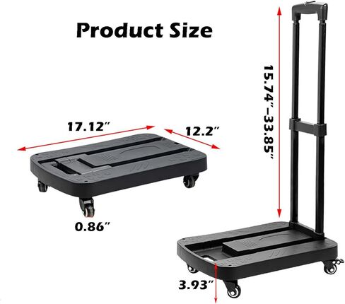 شاحنة يدوية قابلة للطي، عربة دوللي بعجلات دوارة 4 * 360 درجة، شاحنة ثقيلة 200 رطل وعربة محمولة، السفر، التحرك، التسوق، الاستخدام المكتبي، أسود in Kuwait