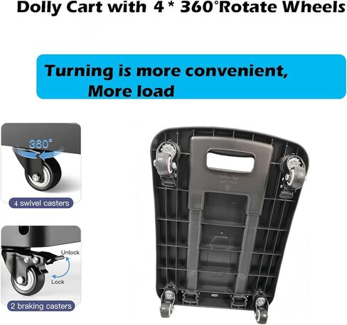 شاحنة يدوية قابلة للطي، عربة دوللي بعجلات دوارة 4 * 360 درجة، شاحنة ثقيلة 200 رطل وعربة محمولة، السفر، التحرك، التسوق، الاستخدام المكتبي، أسود in Kuwait