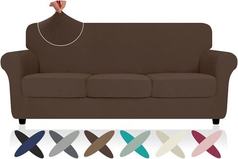 2025 أغطية أرائك مخططة 4 قطع، أغطية أرائك قابلة للتمدد للغاية لـ 3 وسائد للأريكة، أغطية أرائك مضادة للانزلاق مع أربطة سفلية، سميكة متينة وقابلة للغسل، واقي ناعم ومريح (71 بوصة - 91 بوصة، قهوة داكنة) in Kuwait