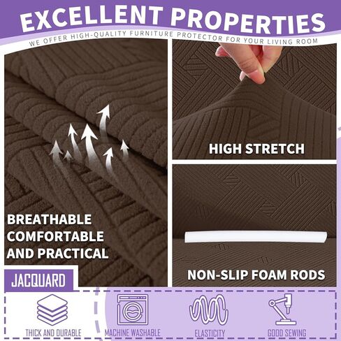 2025 أغطية أرائك مخططة 4 قطع، أغطية أرائك قابلة للتمدد للغاية لـ 3 وسائد للأريكة، أغطية أرائك مضادة للانزلاق مع أربطة سفلية، سميكة متينة وقابلة للغسل، واقي ناعم ومريح (71 بوصة - 91 بوصة، قهوة داكنة) in Kuwait