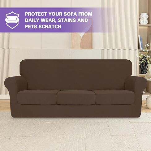 2025 أغطية أرائك مخططة 4 قطع، أغطية أرائك قابلة للتمدد للغاية لـ 3 وسائد للأريكة، أغطية أرائك مضادة للانزلاق مع أربطة سفلية، سميكة متينة وقابلة للغسل، واقي ناعم ومريح (71 بوصة - 91 بوصة، قهوة داكنة) in Kuwait