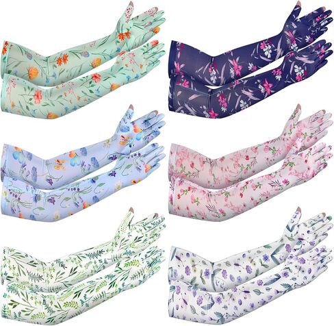 6 Pairs UV Long Sun Protection Gloves Non Slip Full Finger Gardening Sleeves for Women Floral Cooling Arm Covers Driving Gloves for Summer Outdoor Cycling Sports UV Protection Gifts in Saudi Arabia