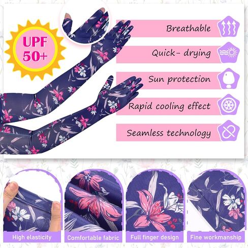6 Pairs UV Long Sun Protection Gloves Non Slip Full Finger Gardening Sleeves for Women Floral Cooling Arm Covers Driving Gloves for Summer Outdoor Cycling Sports UV Protection Gifts in Saudi Arabia