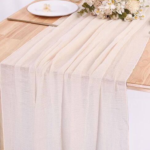 SAJOO 13ft Beige Cheesecloth Table Runner Boho Gauze Table Runner for Baby Shower 35x157 Inches Cheese Cloth Table Runner for Wedding Bridal Party Home Decorations in Saudi Arabia