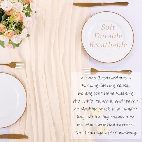 SAJOO 13ft Beige Cheesecloth Table Runner Boho Gauze Table Runner for Baby Shower 35x157 Inches Cheese Cloth Table Runner for Wedding Bridal Party Home Decorations in Saudi Arabia