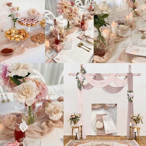 SAJOO 13ft Beige Cheesecloth Table Runner Boho Gauze Table Runner for Baby Shower 35x157 Inches Cheese Cloth Table Runner for Wedding Bridal Party Home Decorations in Saudi Arabia