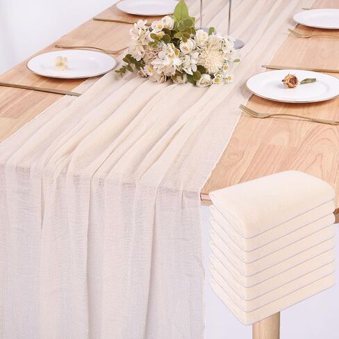 SAJOO 13ft Beige Cheesecloth Table Runner Boho Gauze Table Runner for Baby Shower 35x157 Inches Cheese Cloth Table Runner for Wedding Bridal Party Home Decorations in Saudi Arabia