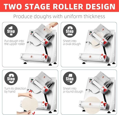 آلة لف عجين البيتزا التجارية، بحد أقصى 12 بوصة، أسطوانة عجين البيتزا الكهربائية الأوتوماتيكية 370 وات، من الفولاذ المقاوم للصدأ، مناسبة لمعدات صنع المعكرونة وخبز البيتزا والمعكرونة in Kuwait