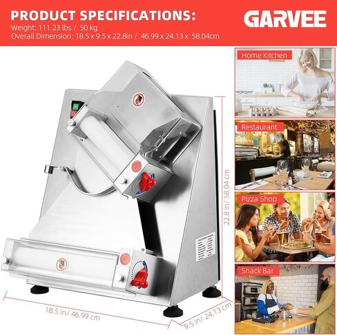 آلة لف عجين البيتزا التجارية، بحد أقصى 12 بوصة، أسطوانة عجين البيتزا الكهربائية الأوتوماتيكية 370 وات، من الفولاذ المقاوم للصدأ، مناسبة لمعدات صنع المعكرونة وخبز البيتزا والمعكرونة in Kuwait