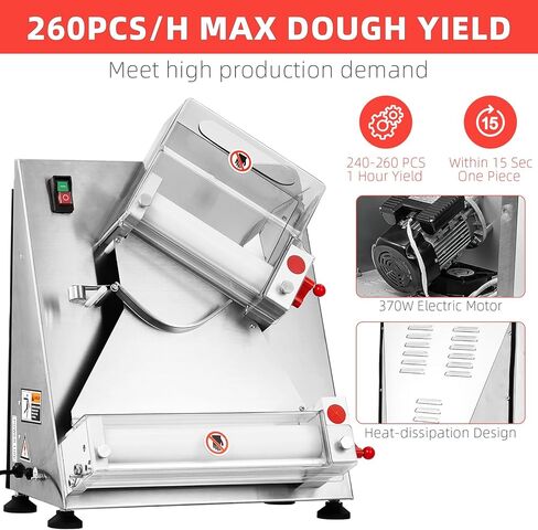 آلة لف عجين البيتزا التجارية، بحد أقصى 12 بوصة، أسطوانة عجين البيتزا الكهربائية الأوتوماتيكية 370 وات، من الفولاذ المقاوم للصدأ، مناسبة لمعدات صنع المعكرونة وخبز البيتزا والمعكرونة in Kuwait