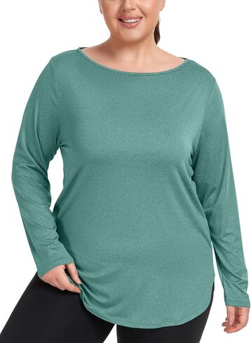 FOREYOND Plus Size Long Sleeve Workout Tops for Women Moisture Wicking Yoga Shirts Crewneck Athletic Tops in Saudi Arabia
