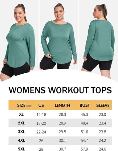FOREYOND Plus Size Long Sleeve Workout Tops for Women Moisture Wicking Yoga Shirts Crewneck Athletic Tops in Saudi Arabia
