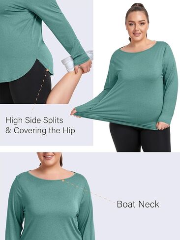 FOREYOND Plus Size Long Sleeve Workout Tops for Women Moisture Wicking Yoga Shirts Crewneck Athletic Tops in Saudi Arabia