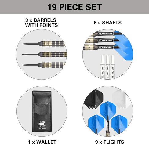 TARGET Darts Vitus Brass Steel Tip Darts Set - 6 Pro Grip Shafts - 9 Pro Ultra Flights – Dart Wallet - Dart Counter App Coupon Bundle in Saudi Arabia