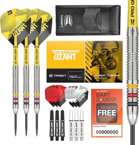 TARGET Darts Gabriel Clemens Tungsten Steel Tip Darts Set - 9 Pro Grip Shafts - 9 Pro Ultra Flights – Dart Wallet - Dart Counter App Coupon Bundle in Saudi Arabia