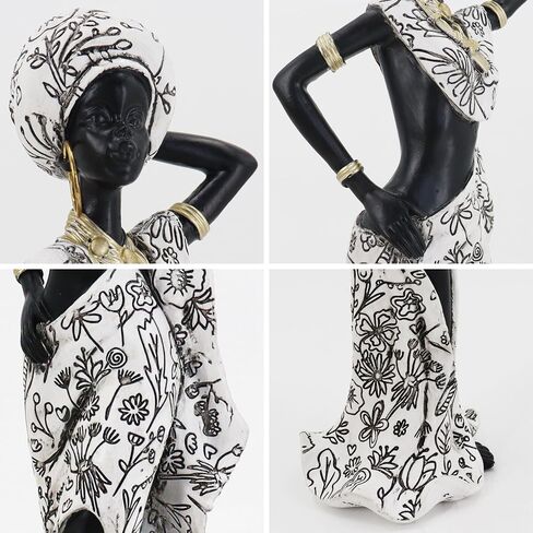 African Traditional Art Handmade Statues, Colorful Geometric Pattern Long Skirt Women's Ornaments and Decorations, Suitable for Home Study Display and Cultural Gift Collection in Saudi Arabia