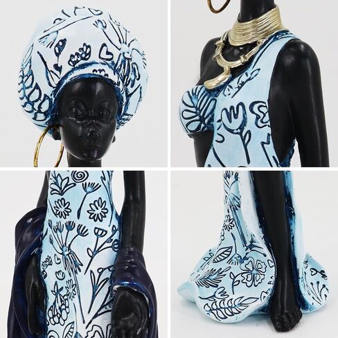 African Traditional Art Handmade Statues, Colorful Geometric Pattern Long Skirt Women's Ornaments and Decorations, Suitable for Home Study Display and Cultural Gift Collection in Saudi Arabia