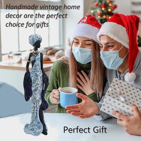 African Traditional Art Handmade Statues, Colorful Geometric Pattern Long Skirt Women's Ornaments and Decorations, Suitable for Home Study Display and Cultural Gift Collection in Saudi Arabia