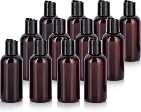 JUVITUS Amber 4 oz Boston Round PET Plastic Bottles (BPA Free) with (12 pack, Black Disc Cap Dispenser) in Saudi Arabia