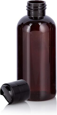 JUVITUS Amber 4 oz Boston Round PET Plastic Bottles (BPA Free) with (12 pack, Black Disc Cap Dispenser) in Saudi Arabia