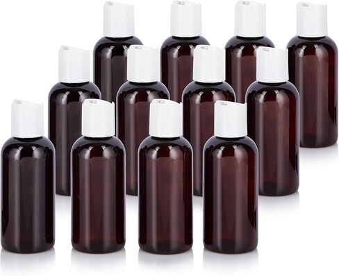 JUVITUS Amber 4 oz Boston Round PET Plastic Bottles (BPA Free) with (12 pack, Black Disc Cap Dispenser) in Saudi Arabia