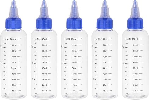 PATIKIL 3.4oz(100ml) Plastic Dispensing Bottle, 5Pcs Squeeze Graduated Empty Bottles with Black Twist Cap for Liquids, Inks, Oils, Sauces, Arts and Crafts, Transparent in Saudi Arabia