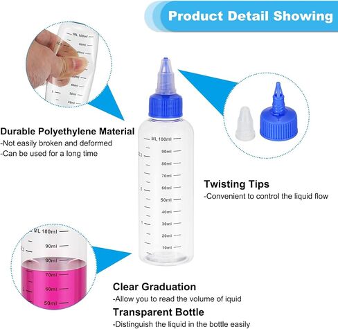 PATIKIL 3.4oz(100ml) Plastic Dispensing Bottle, 5Pcs Squeeze Graduated Empty Bottles with Black Twist Cap for Liquids, Inks, Oils, Sauces, Arts and Crafts, Transparent in Saudi Arabia