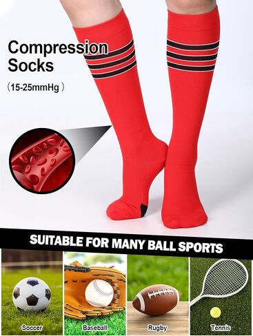 10 Pairs Softball Socks Women Girls Red Knee High Compression Socks Performance Sports Tube Socks for Baseball, Softball, Football, and More in Saudi Arabia