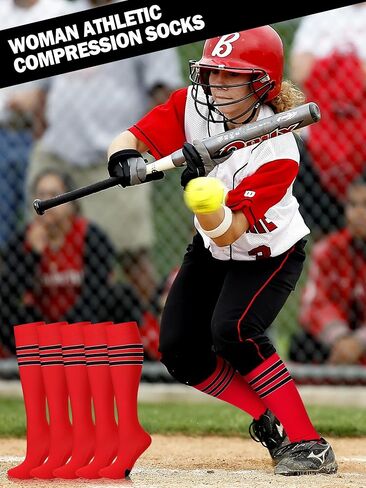 10 Pairs Softball Socks Women Girls Red Knee High Compression Socks Performance Sports Tube Socks for Baseball, Softball, Football, and More in Saudi Arabia